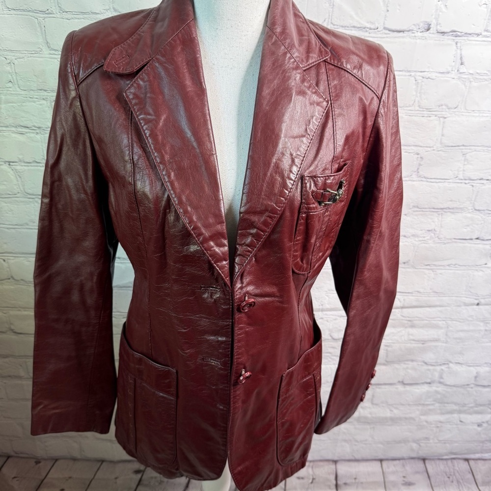 Etienne Aigner Vintage Leather Oxblood Burgundy Blazer 10
